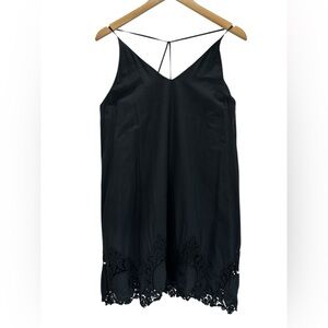 Felicity & Coco Black T-Strap Mini Dress Cotton Eyelet Hem Slip Dress Beachy